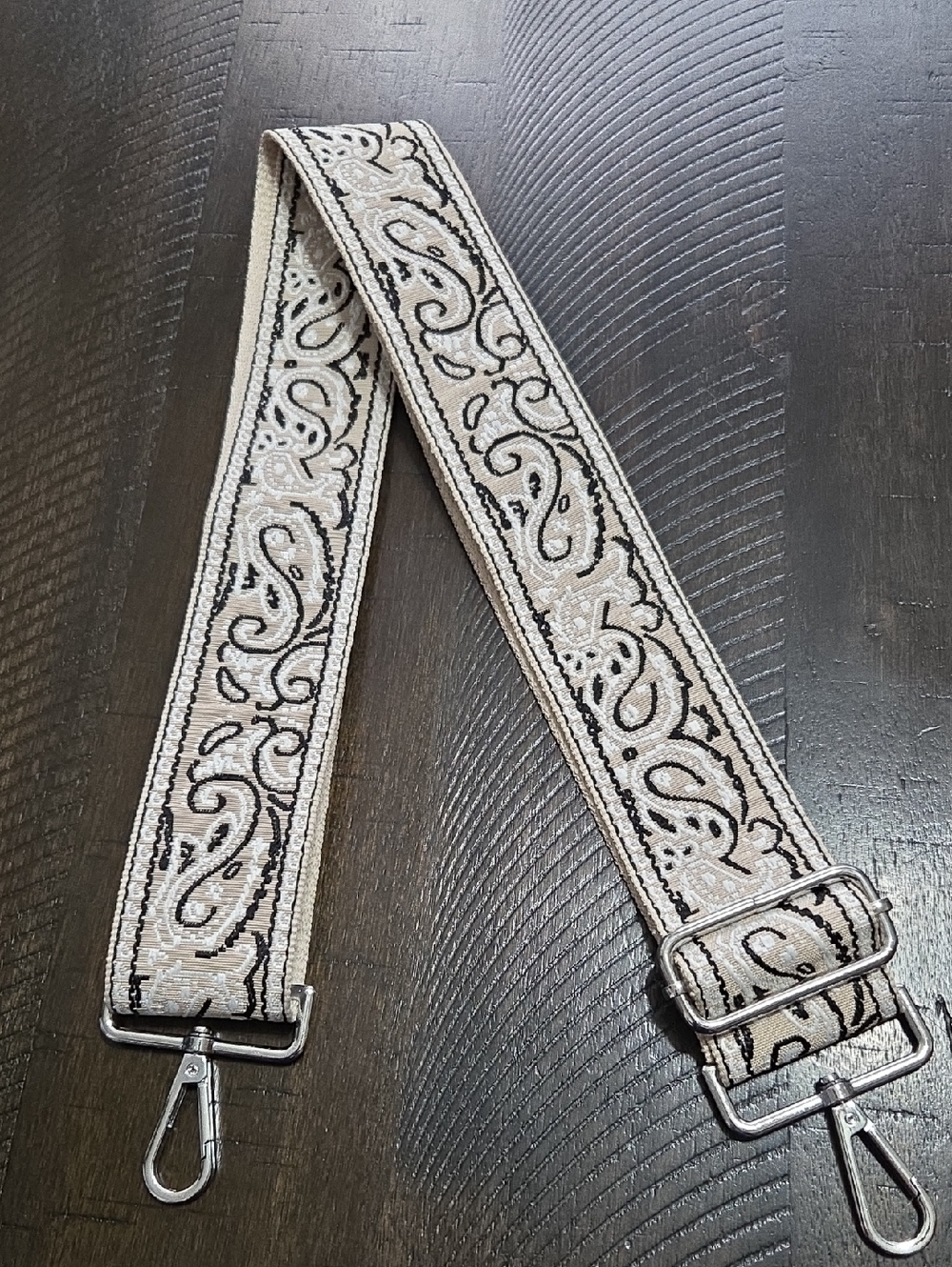 Cream and Black Embroidered Paisley Bag Strap